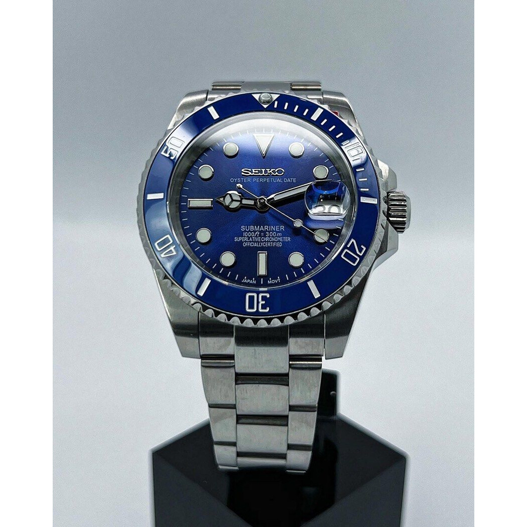 Custom Seiko Mod • Blue Submariner • 40mm